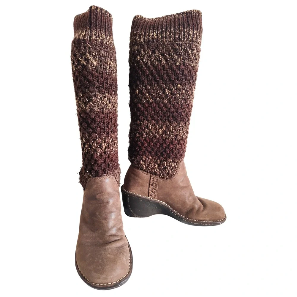 Ugg Boots Knee High Size 6 Cresthaven Knit Shaft Wedge Winter Brown Leather Boho - Picture 6 of 9